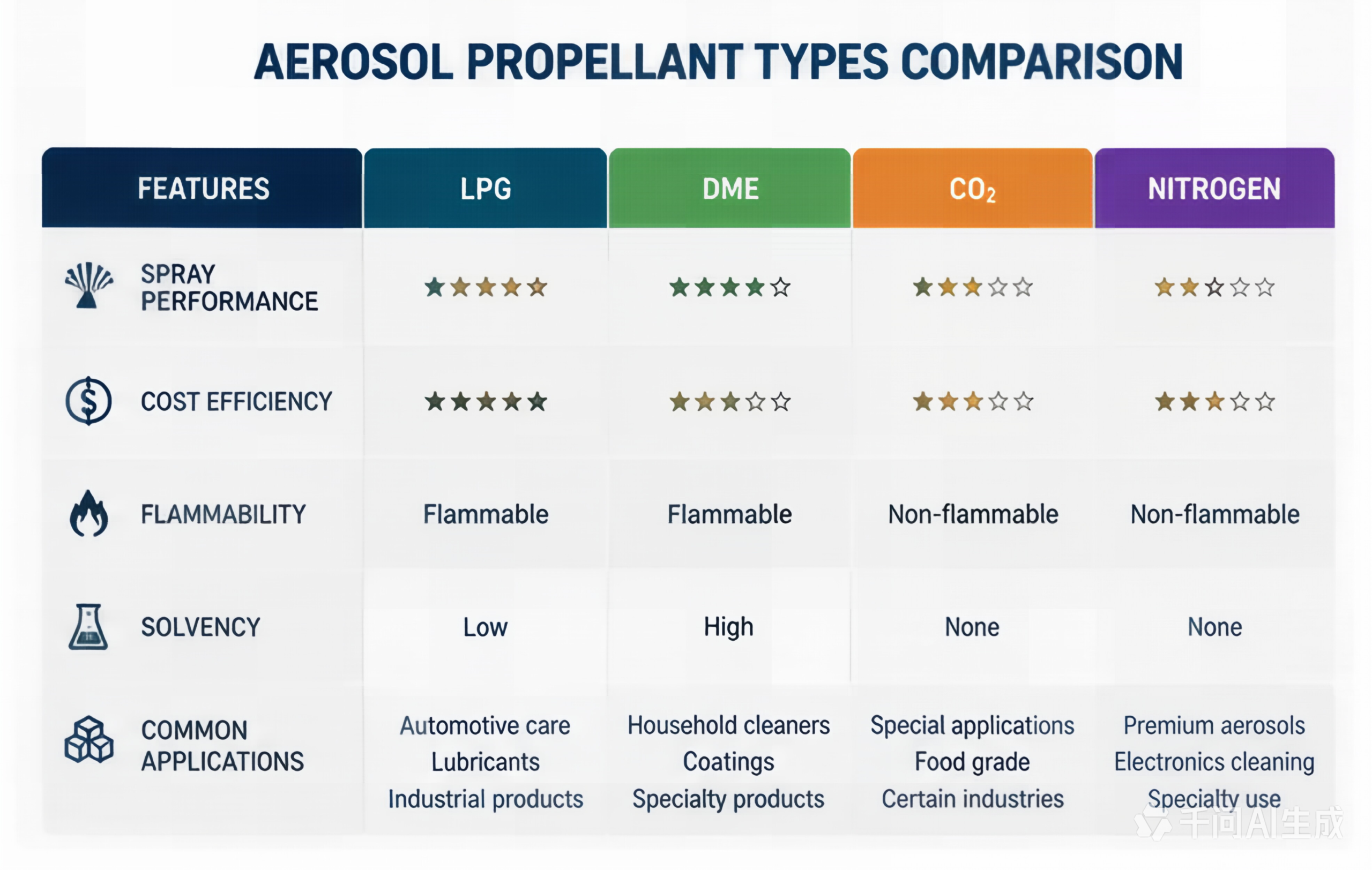 Aerosol Propellant Types Comparison Chart
