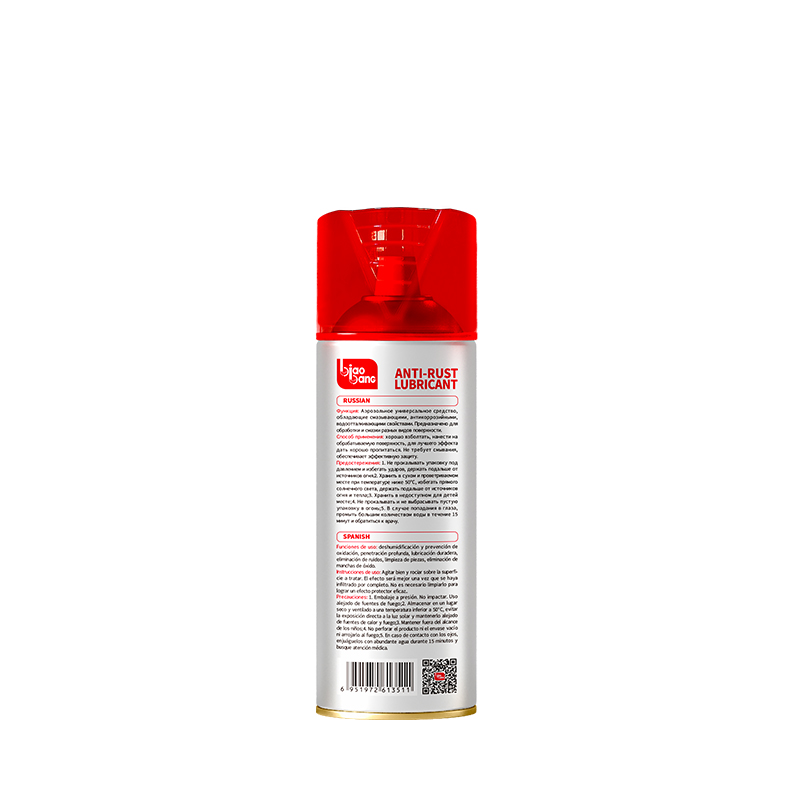 Back label of  Anti-Rust Lubricant showing English instructions, safety warnings, and “Official Car Care Products for Hangzhou Asian Games” endorsement
