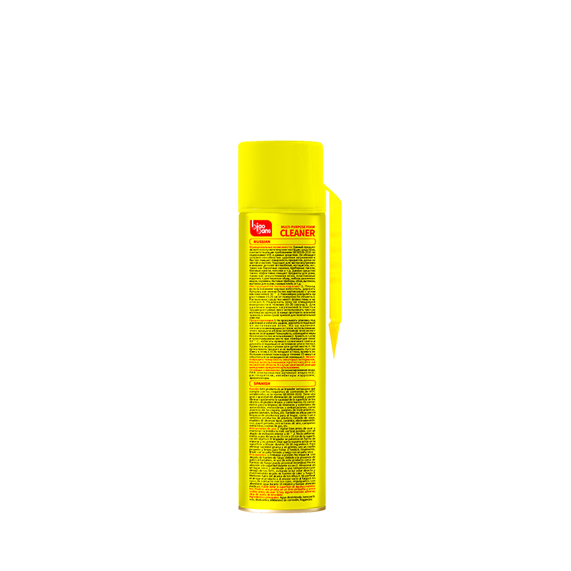 Back label of BiaoBang Foam Cleaner with Brush showing English usage instructions and safety warnings