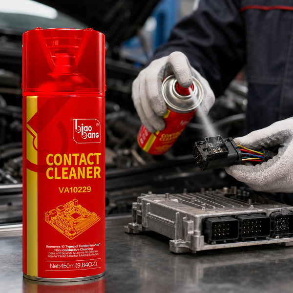 Technician Cleaning Automotive ECU Connectors with Biao Bang Contact Cleaner