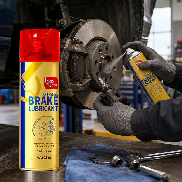 Mechanic Applying Biao Bang Anti-Seize Brake Lubricant to Guide Pins