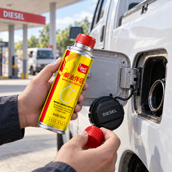 Applying Biao Bang Diesel Mate 300ml Fuel Additive at Gas Station