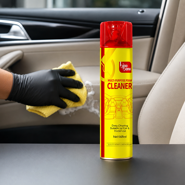 Cleaning Car Interior Door Panel with Biao Bang Foam Cleaner