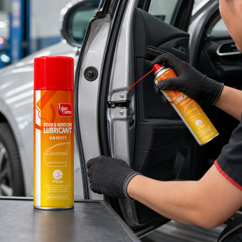Applying Biao Bang Lubricant to Car Door Lock and Hinge